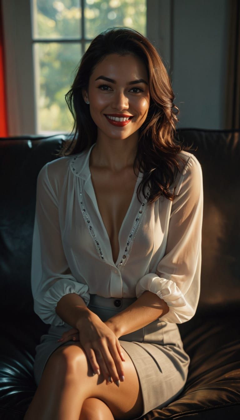 Elegant Woman in Color Film Noir Style