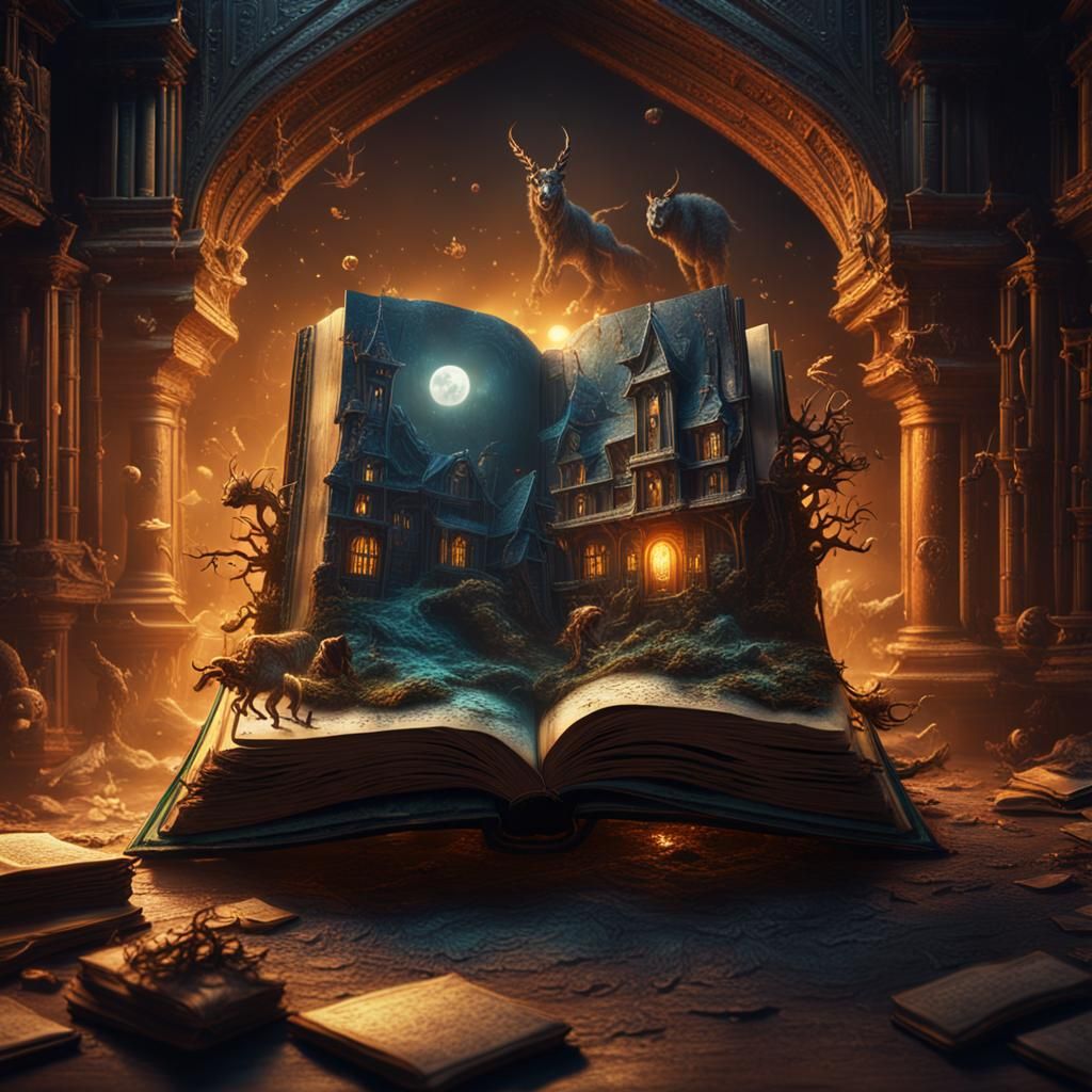 Ghost Emerges from Book: Detailed Matte Painting