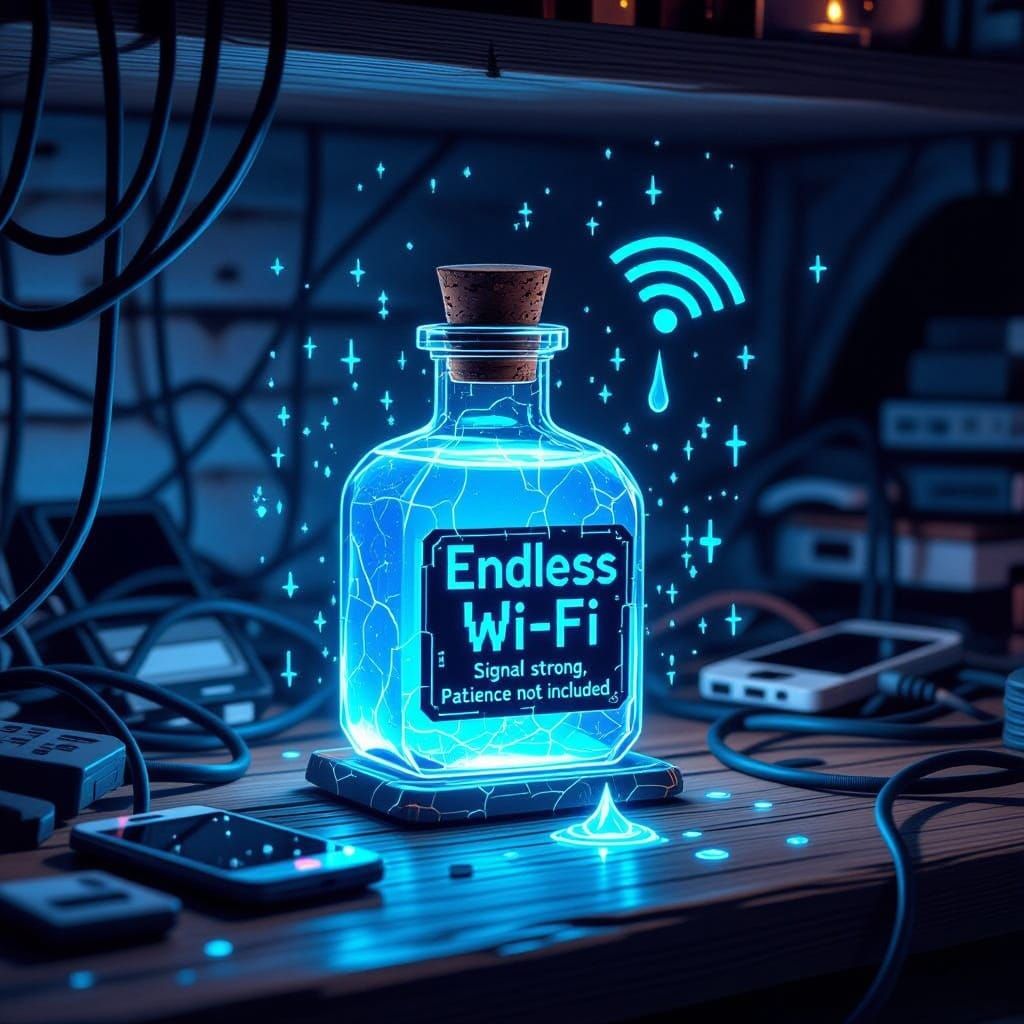 Magical Endless Wi-Fi Potion in a Cracked Modem Vial