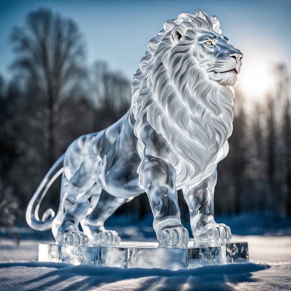 Majestic lion ice sculpture