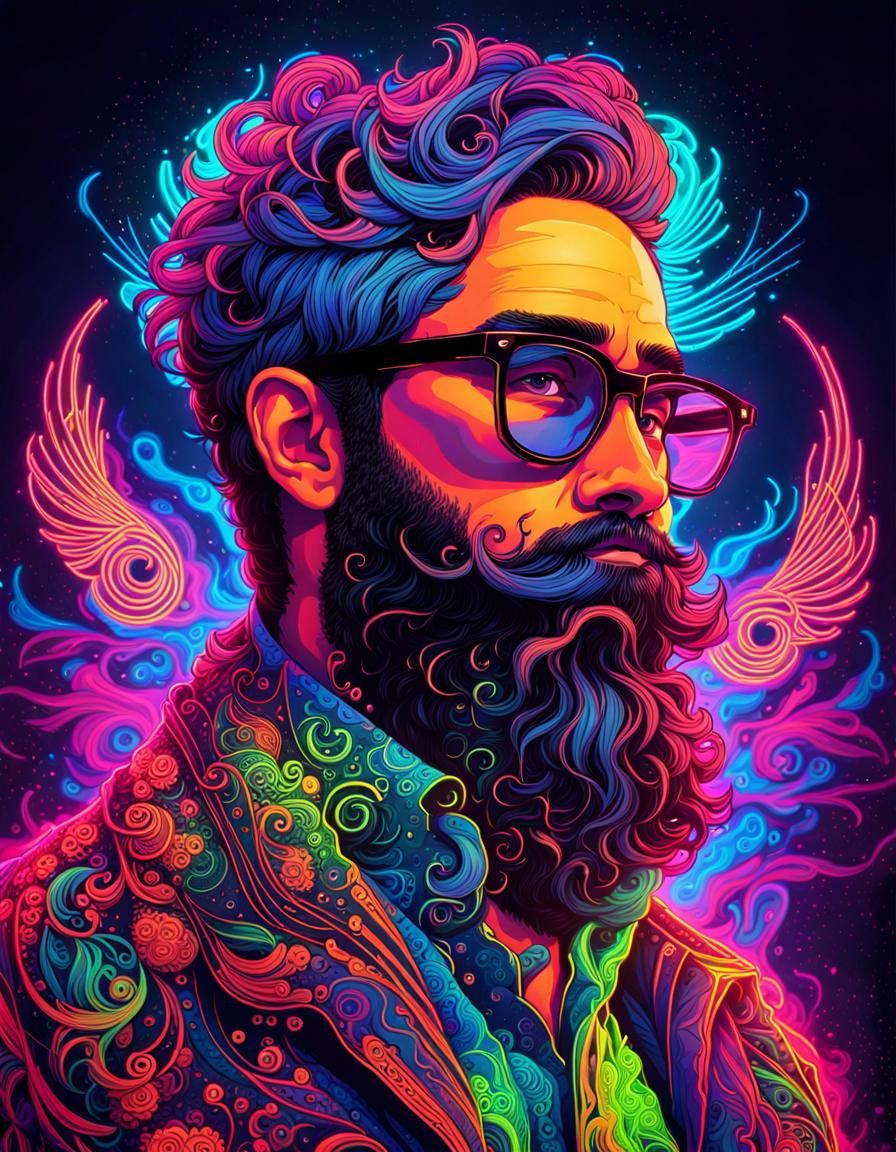 Neon Tattoo Portrait in Synthwave Style