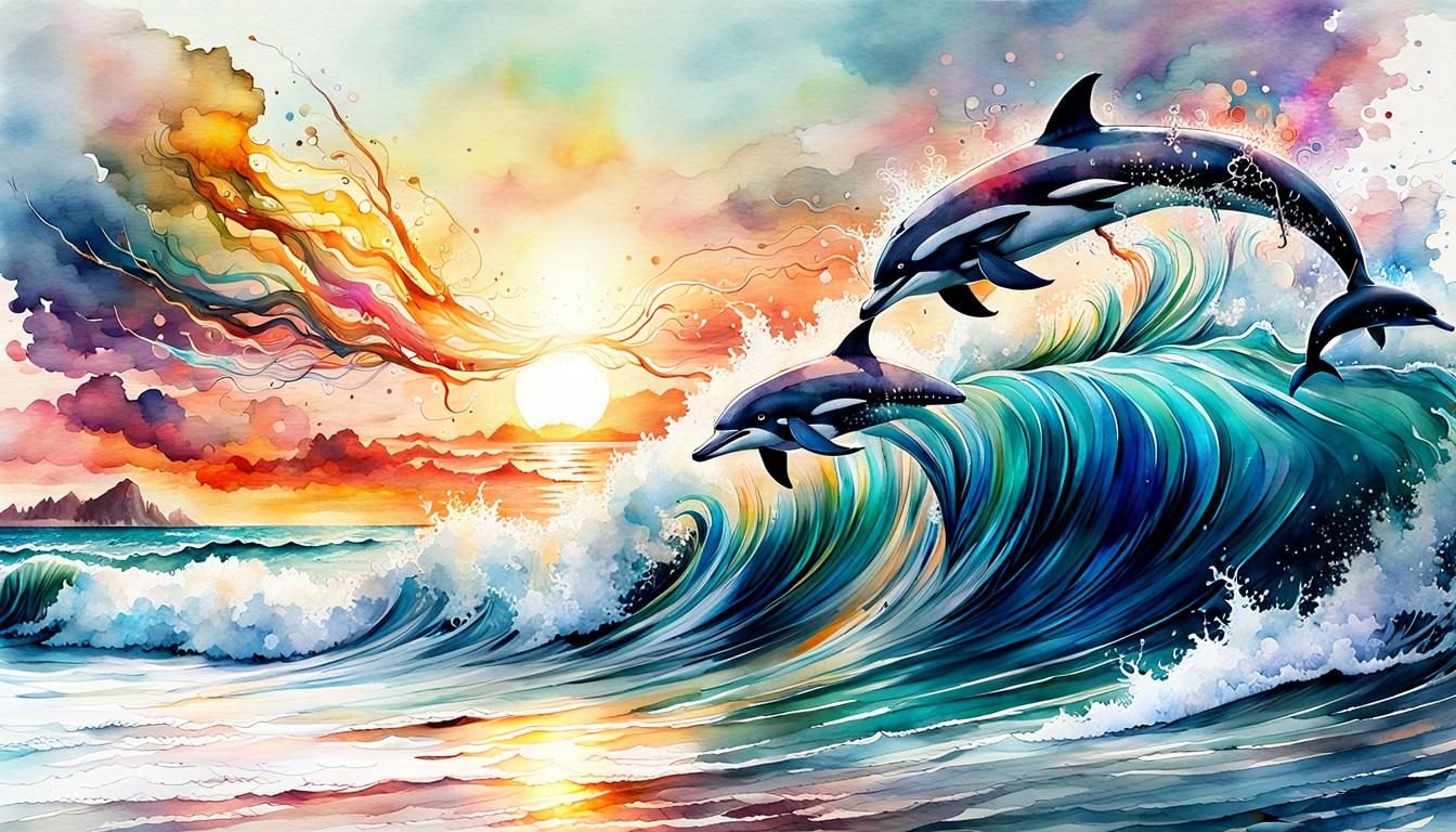 Queen of Crashing Waves: Digital Watercolor Summerscape