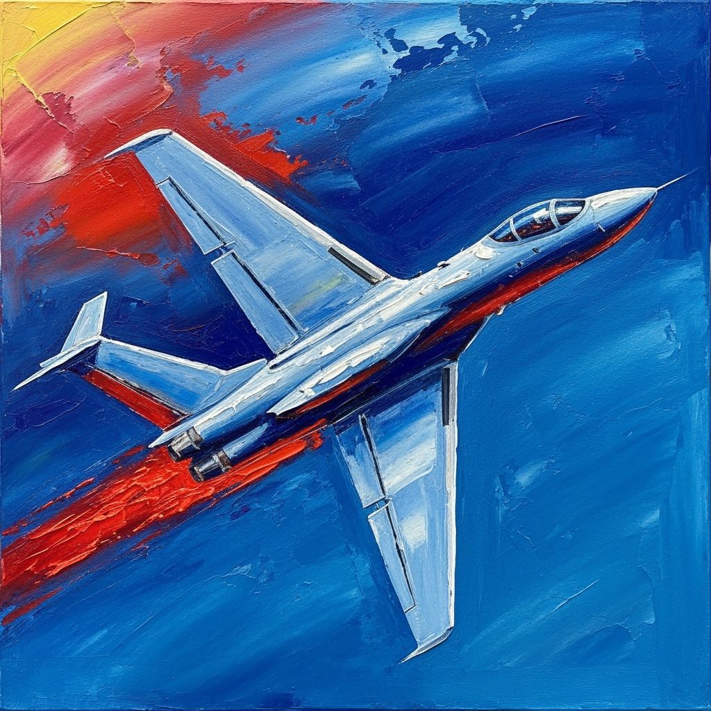 Modern Jet Soaring: Abstract Expressionist Oil Painting