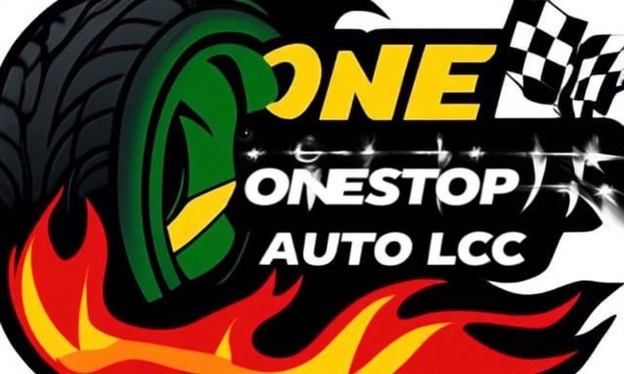 Bold Auto Shop Logo Design with Flames and Tire