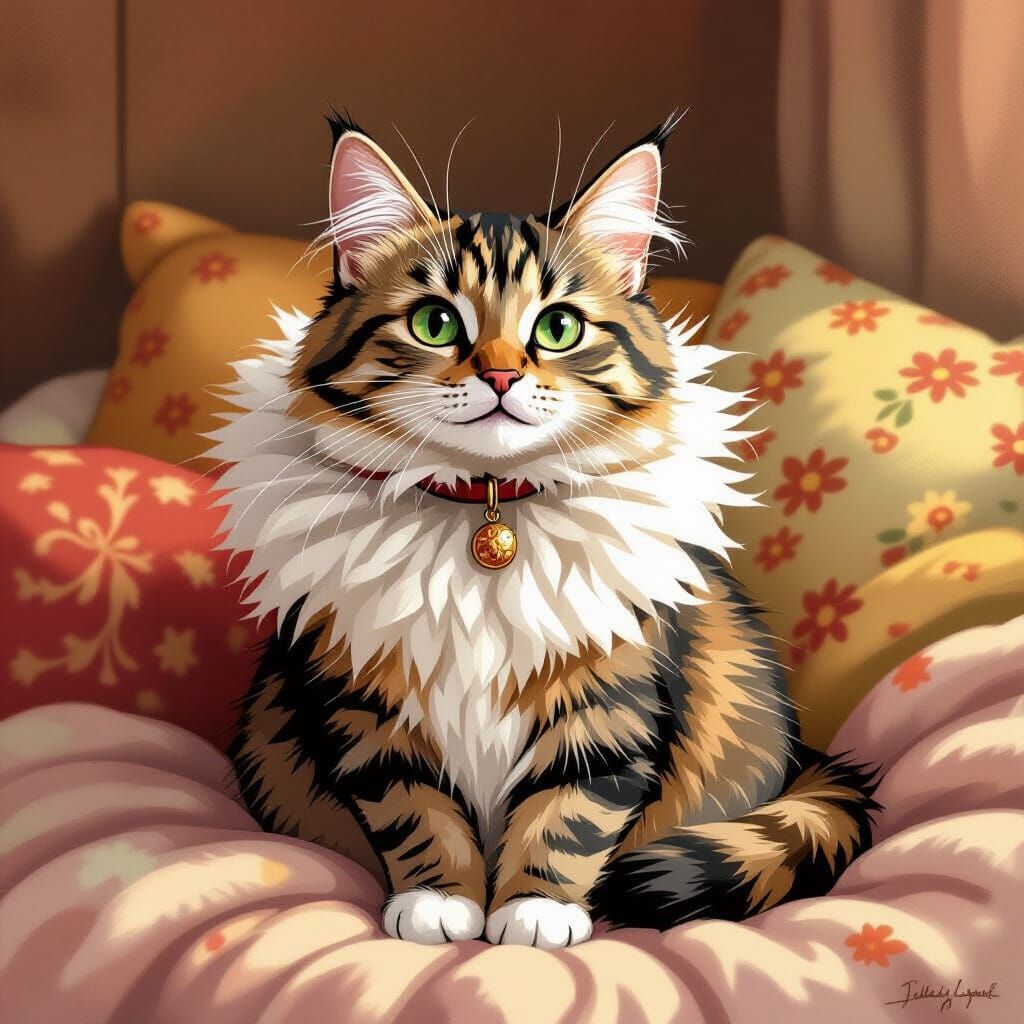 Cat Portrait in Whimsical Illustrative Style