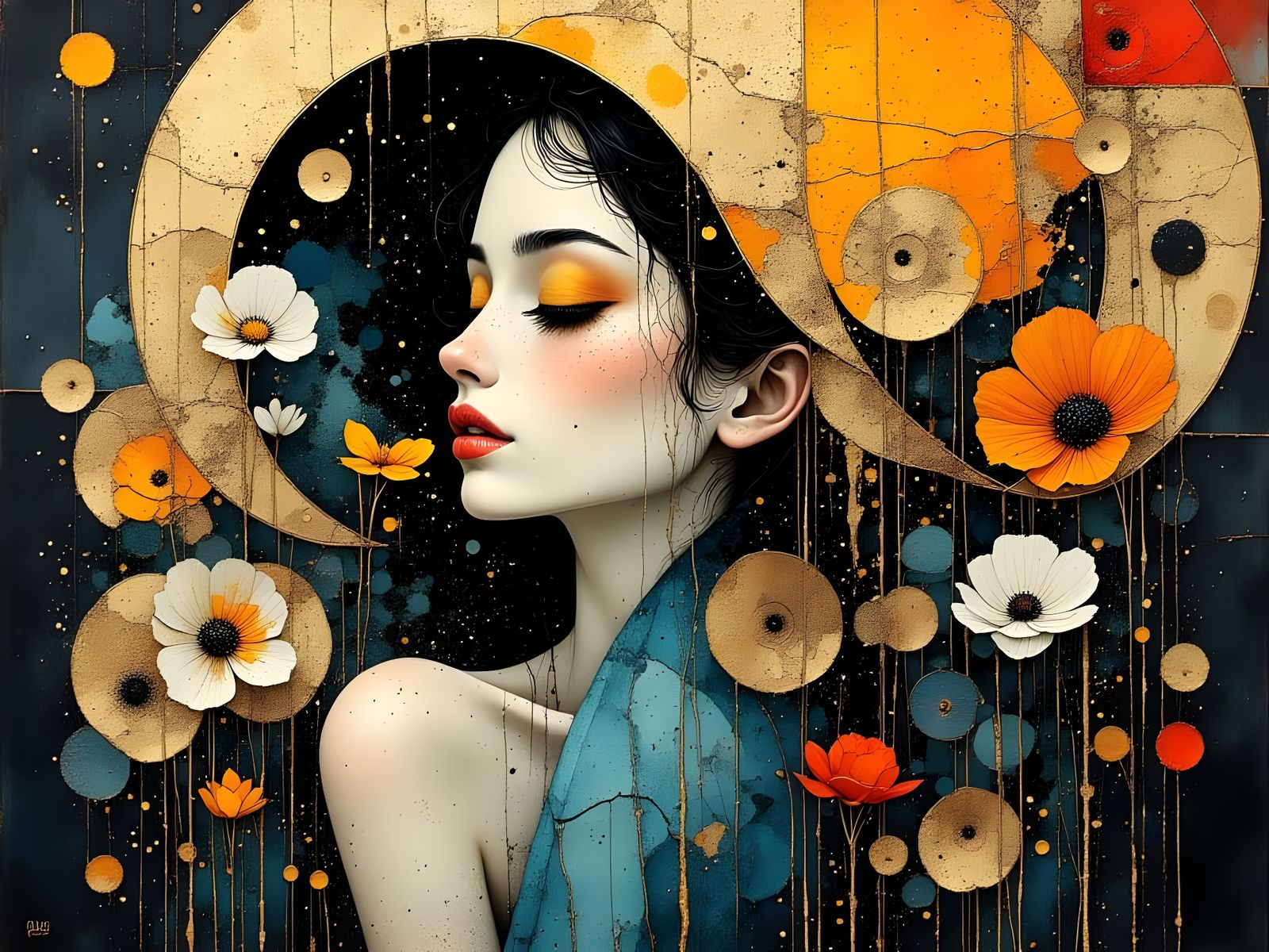 Ethereal Woman in Opulent Quilted Gown