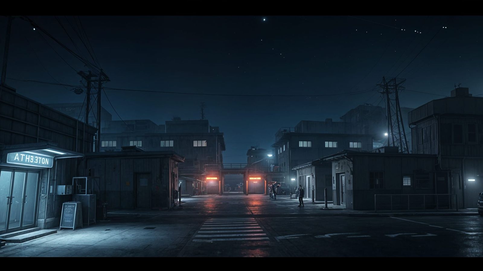 Surreal 3D Anime Art of Military Base at Night
