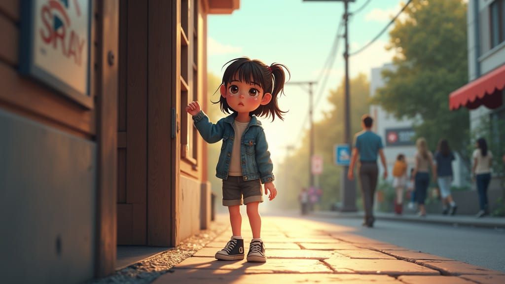 Girl Pleads for Help Outside Hospital in 3D Pixel Art