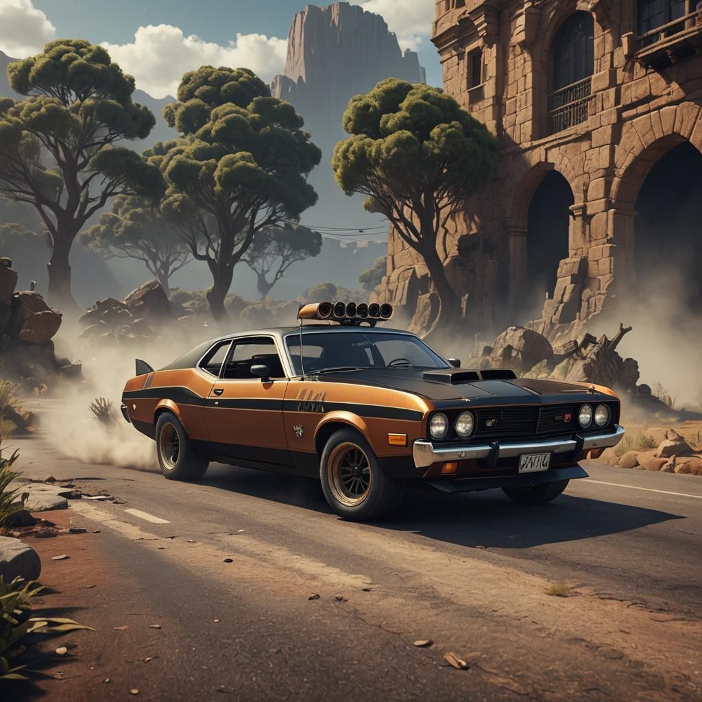 Fantastical Witch's Chariot in Cyberpunk Style