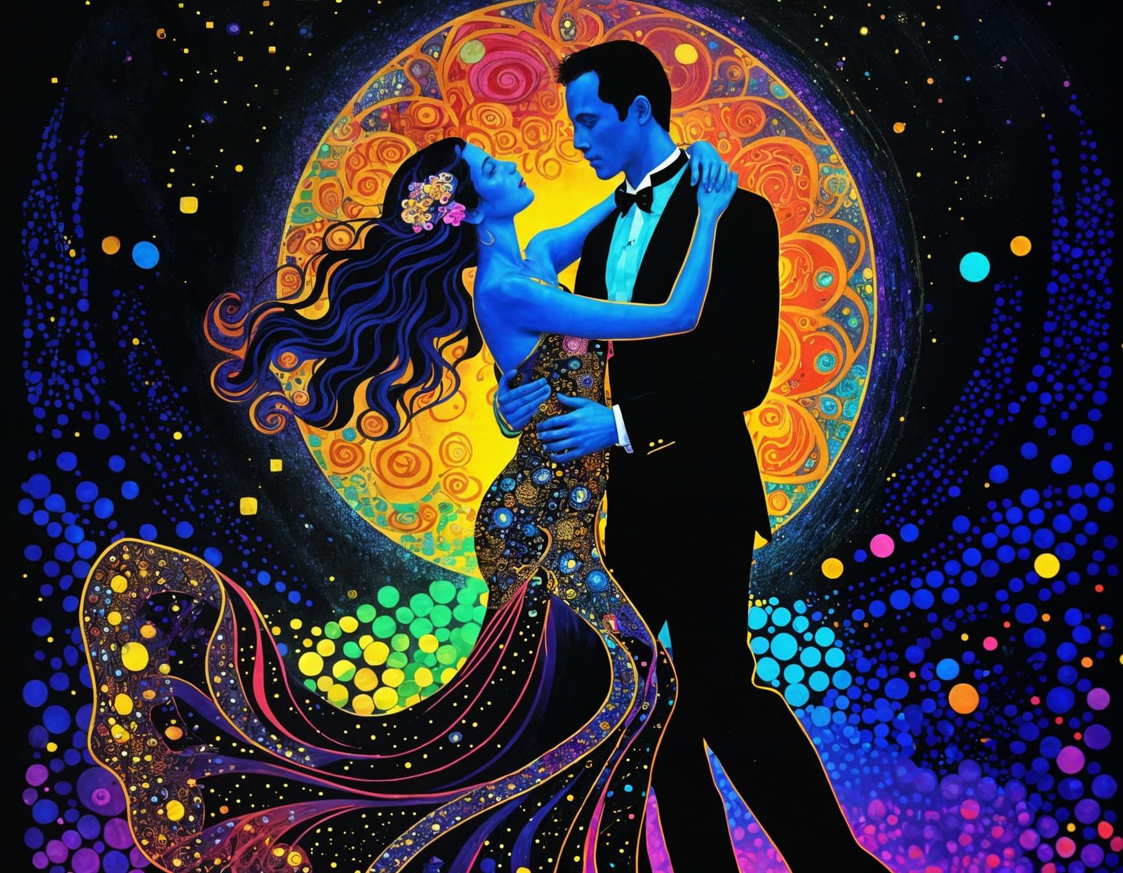 Couple Dancing Tango in Abstract Pointillism Style