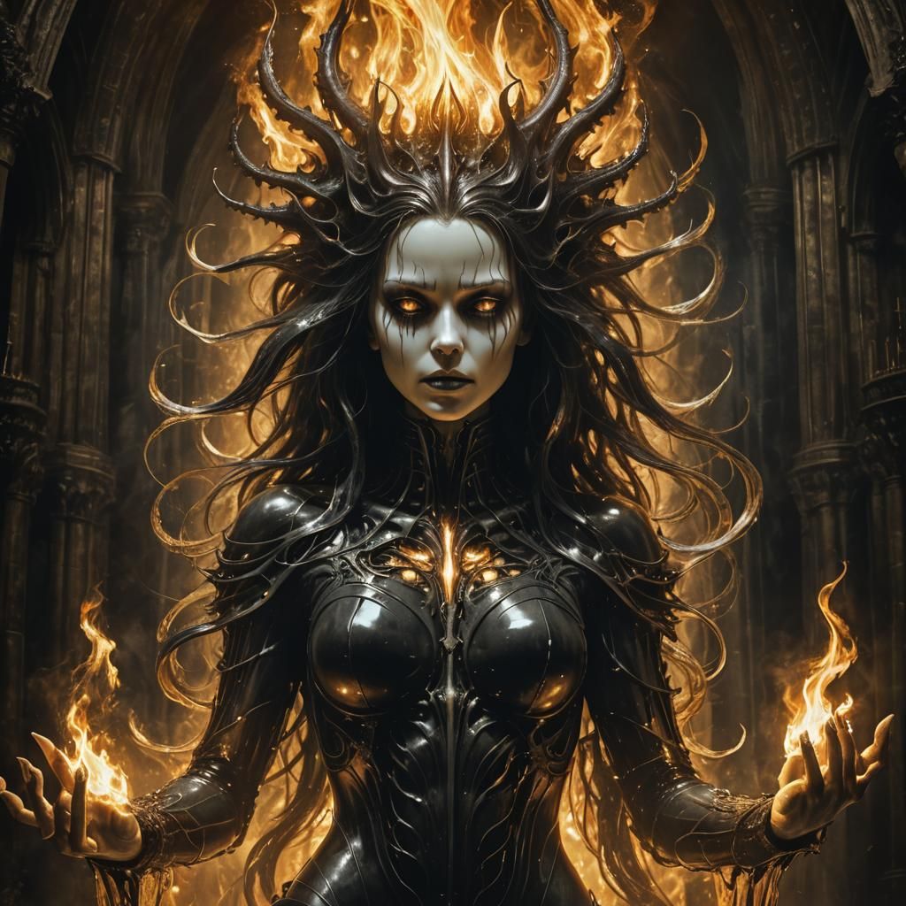 Flame Spirit in Gothic Cathedral, Digital Art