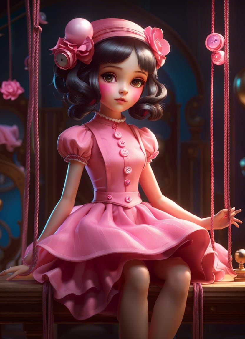 Whimsical Marionette Doll in Art Nouveau Style