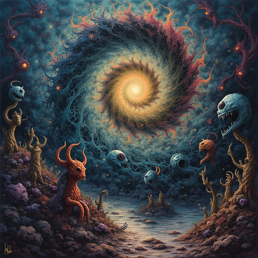 Psychedelic Creatures in Abstract Fractal Spiral