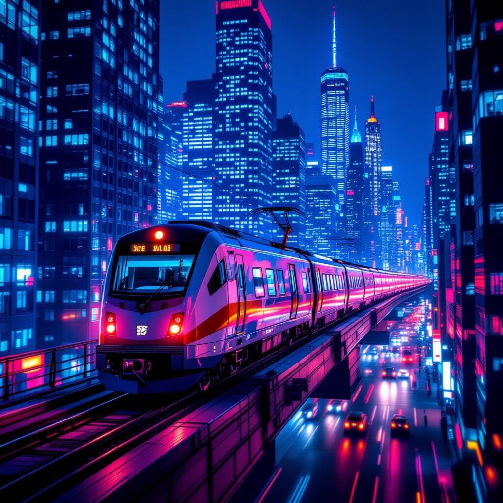 Futuristic Train Climbs Skyscrapers in Metropolis