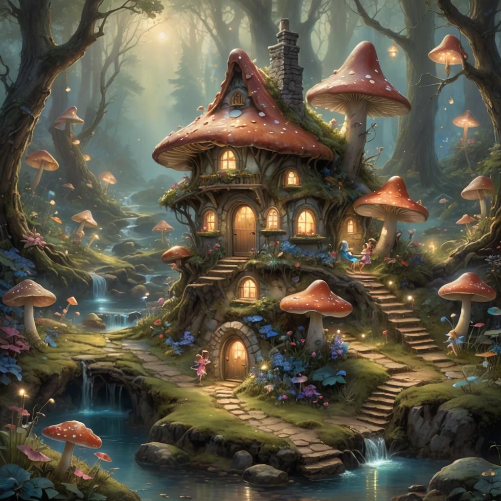 Fairies in Bioluminescent Forest: A Fantasy Scene