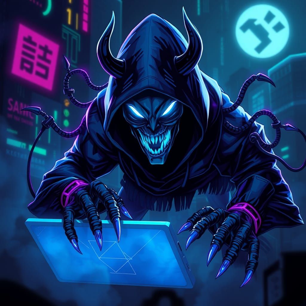 Cyberpunk Haunter in Neon Cityscape