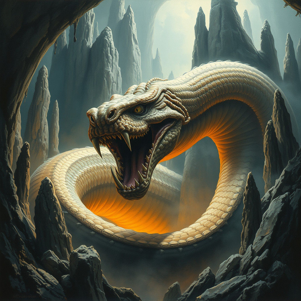 Serpent in Cave with Fangs, Michael Whelan Style