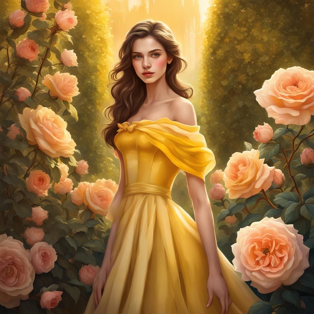 Princess Belle in Rose Garden: Pop Art Digital Render
