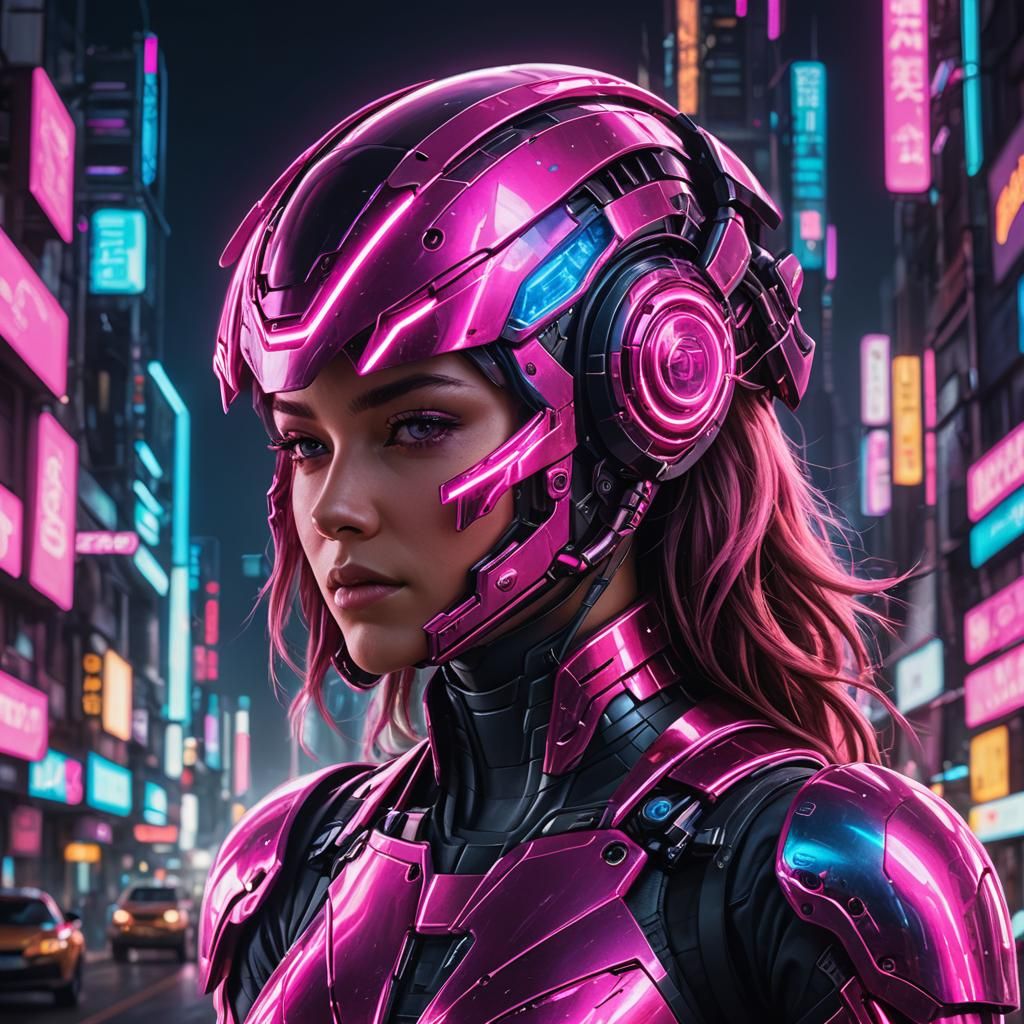 Cyborg Female Portrait in Cyberpunk Style