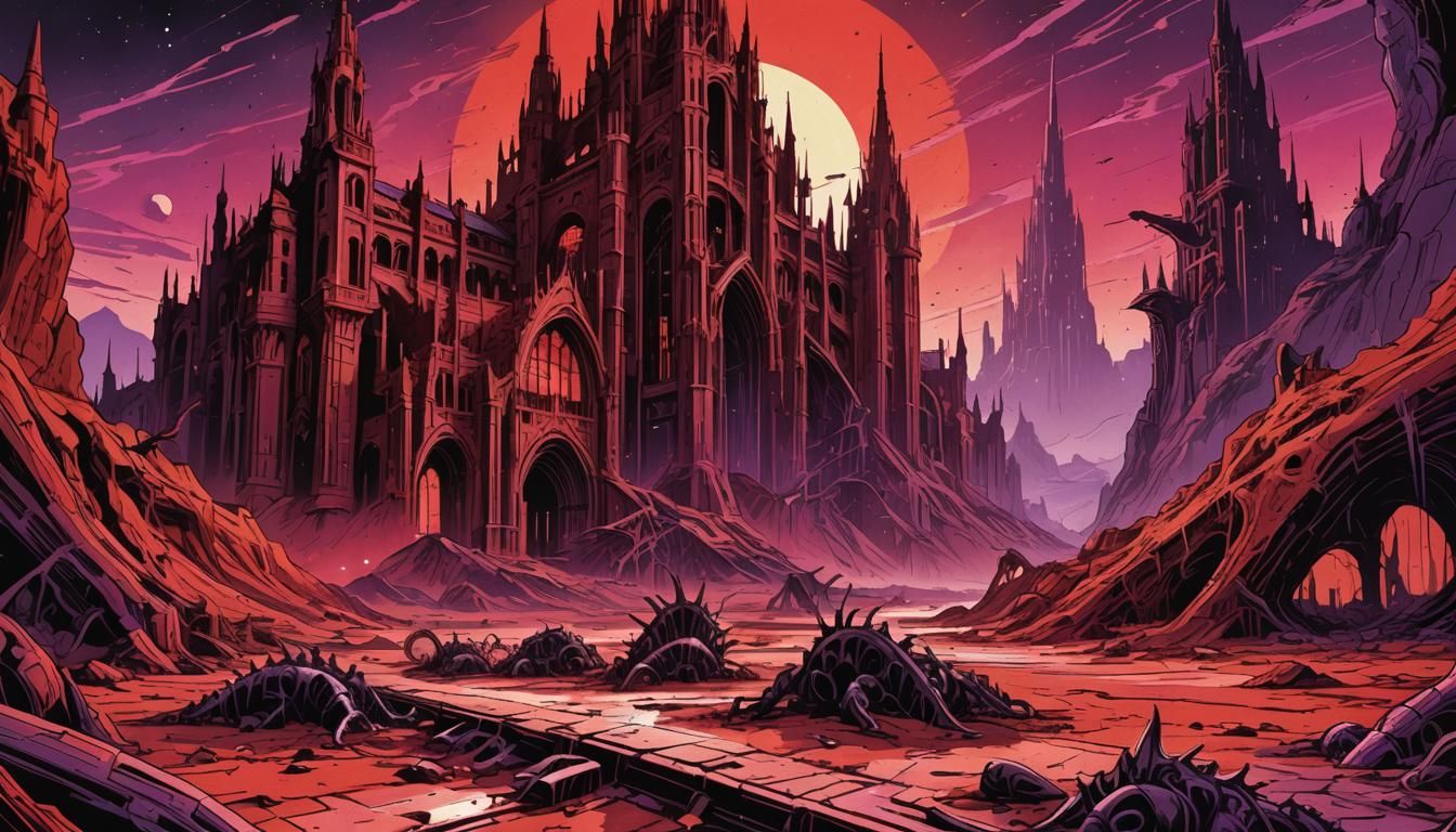 Retro-Futuristic Martian Cityscape in Comic Book Art