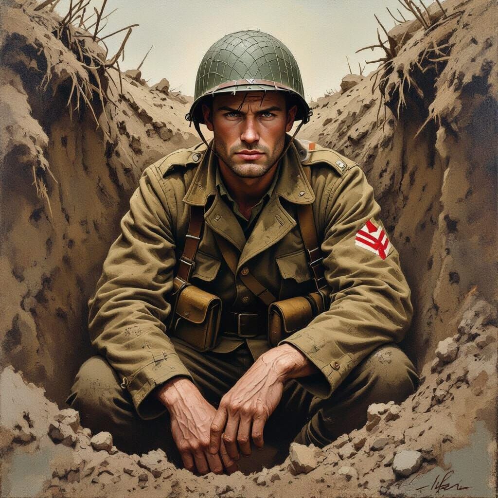 WWII Soldier Portrait in Gritty Realism Style