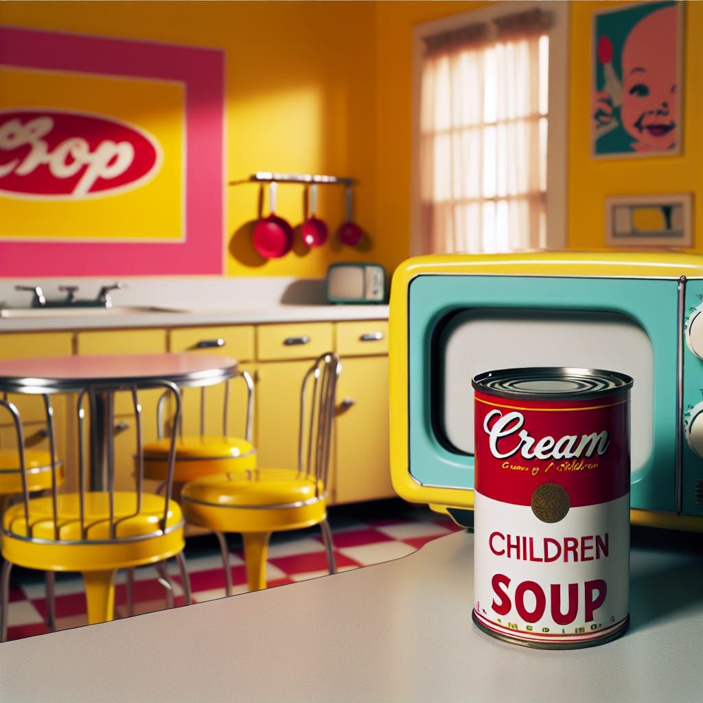 Pop Art 'Cream of Children Soup' in 50s Kitchen