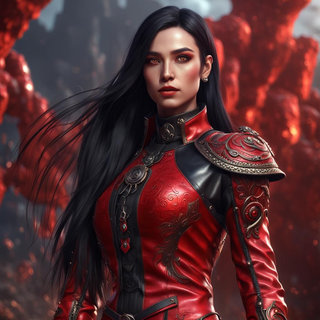Beautiful Girl in Red Leather: Fantasy Art
