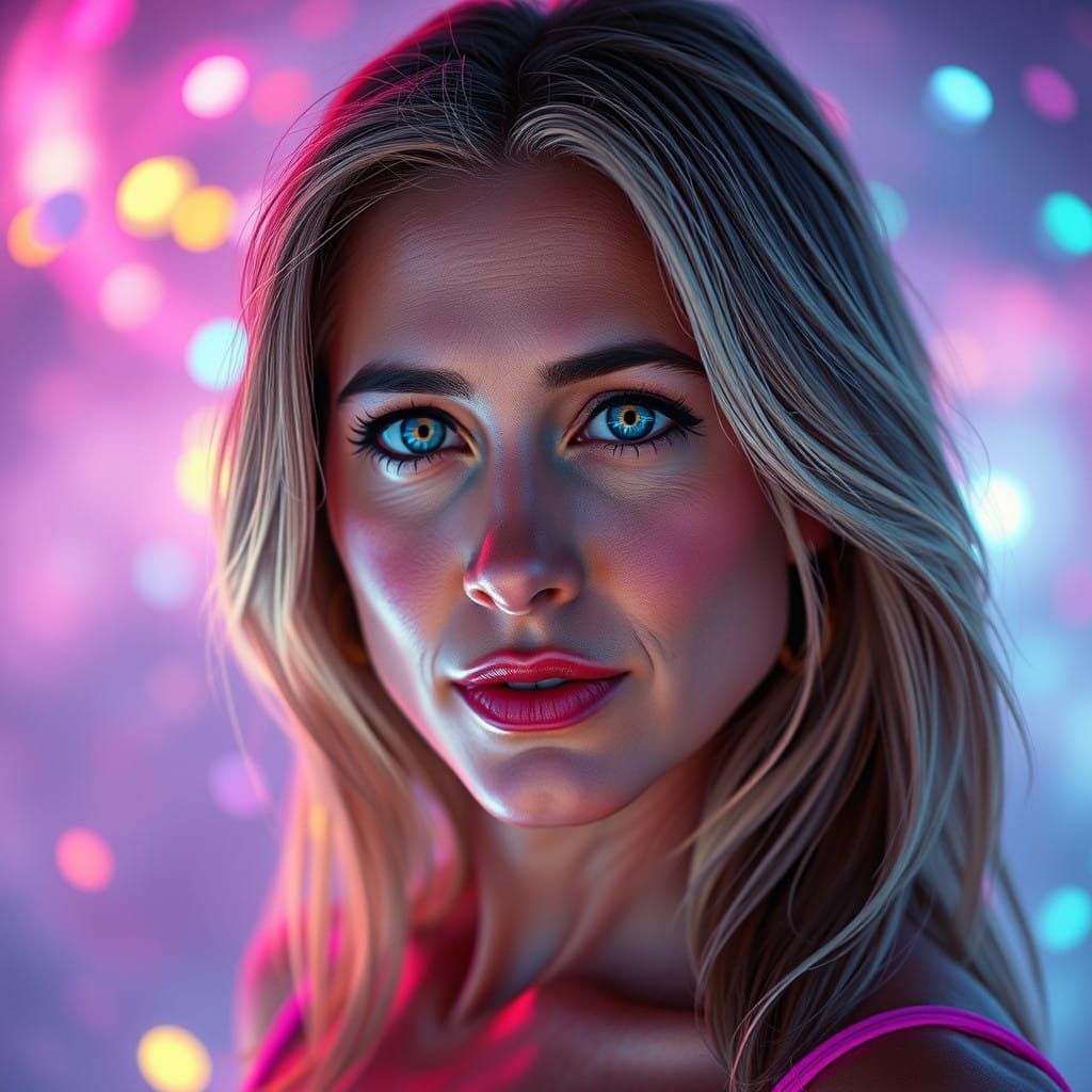 Vibrant Jennifer Aniston in a Fantastical Pop Art Realm