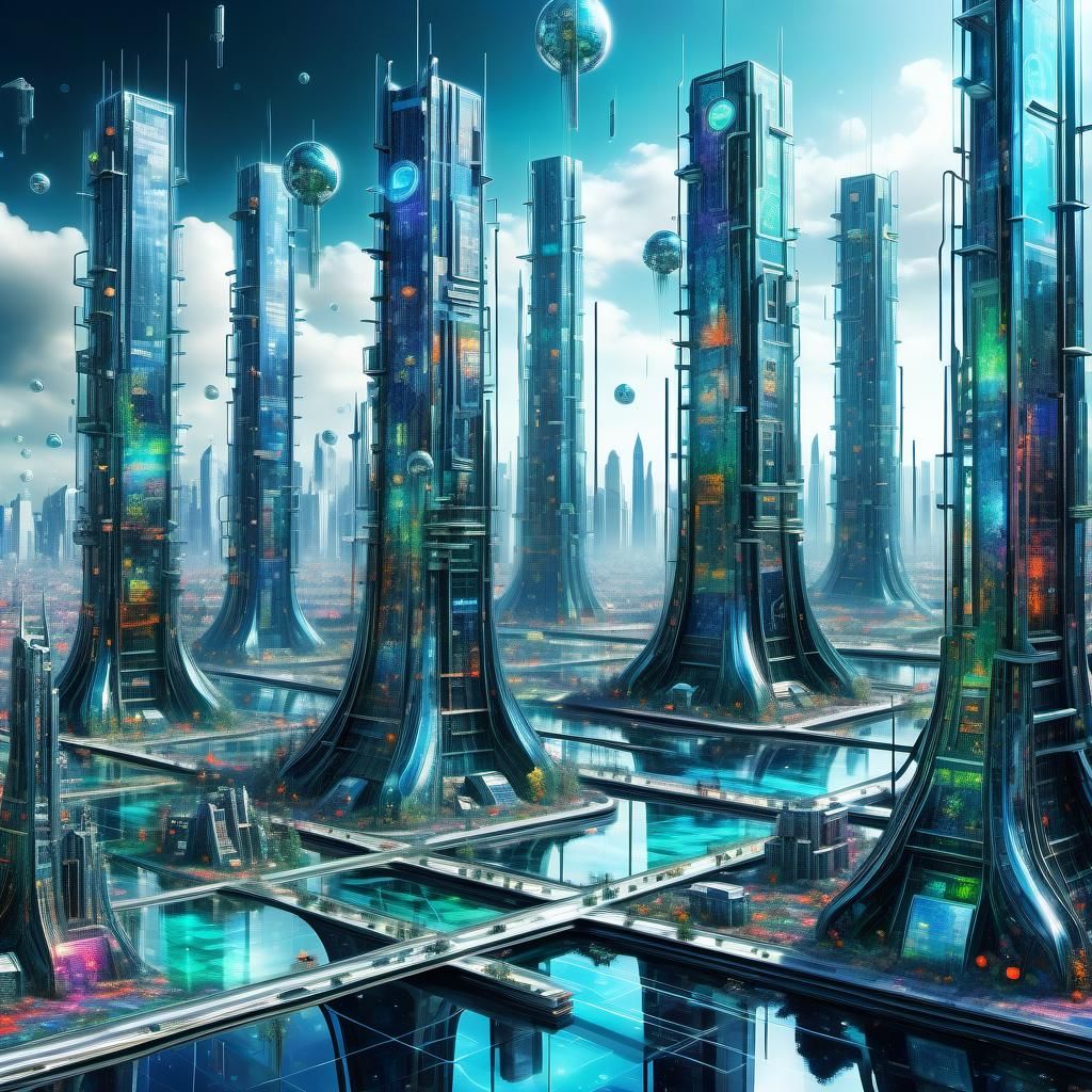 Futuristic Technopolis in Mixed Media Style