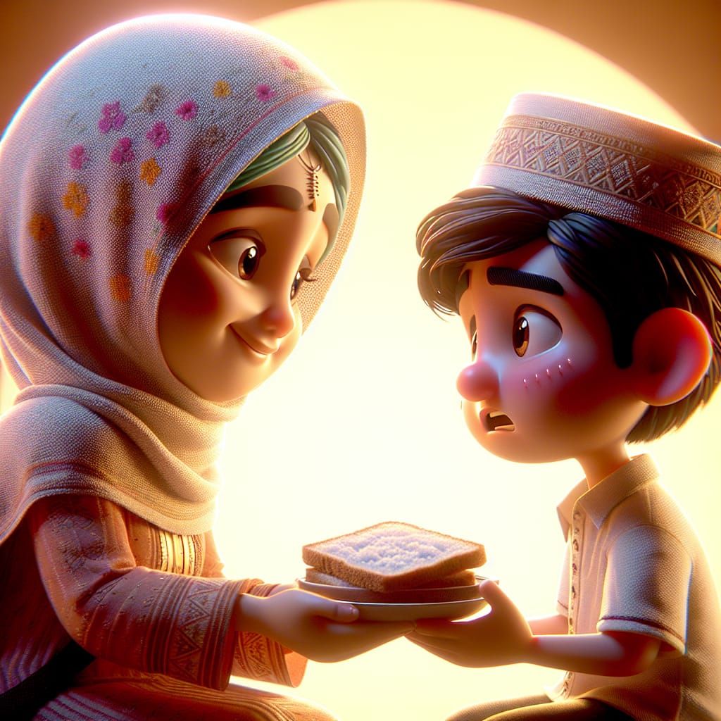 Tender Moment: Animated Offer of Bread in 3D