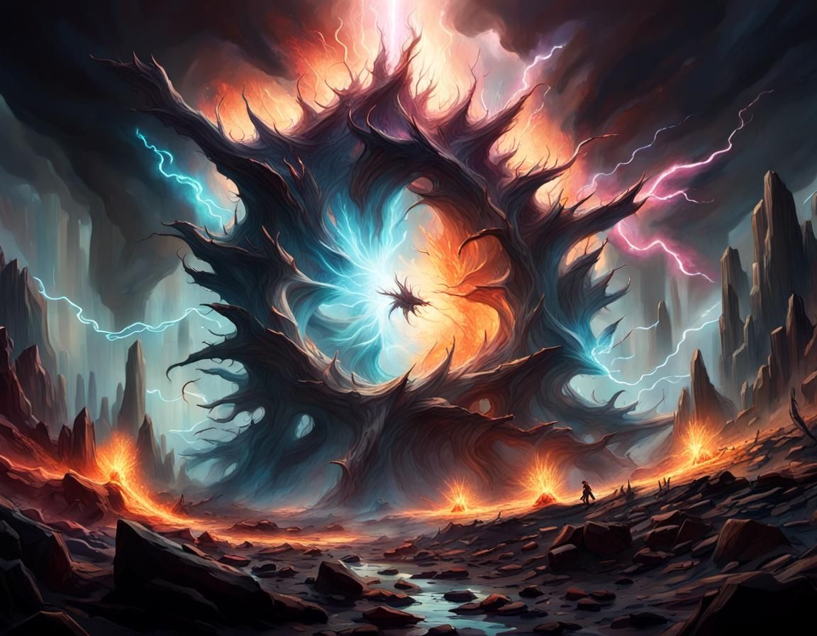 Majestic Gods Clash in a Twisted Dark Fantasy Landscape