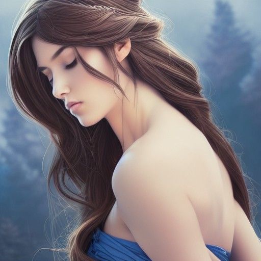 Beautiful Woman in Blue Gown: Digital Illustration