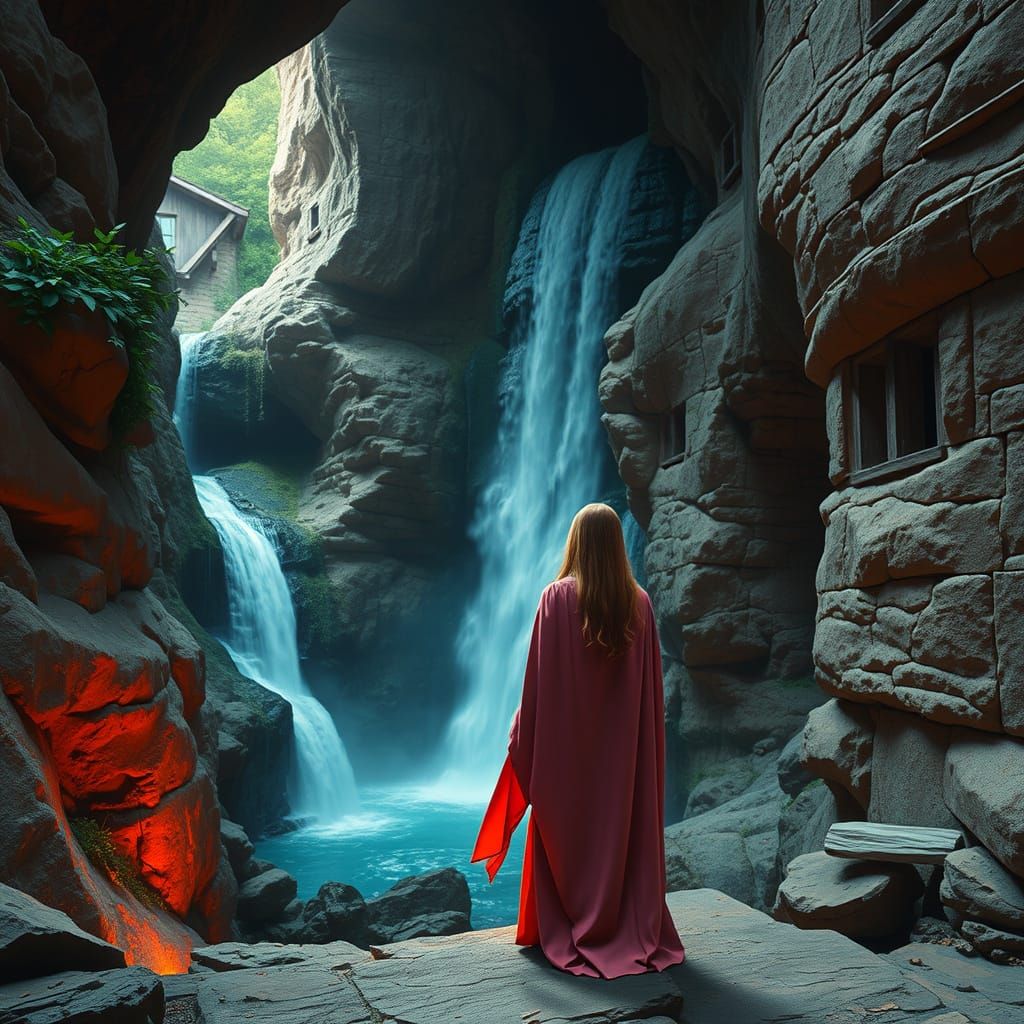 Mystical Waterfall in Subterranean Mediterranean Town