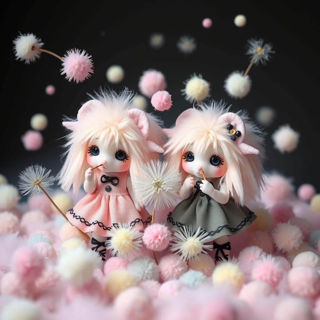 Cute Goth Pompom Creatures in a Fluff Storm