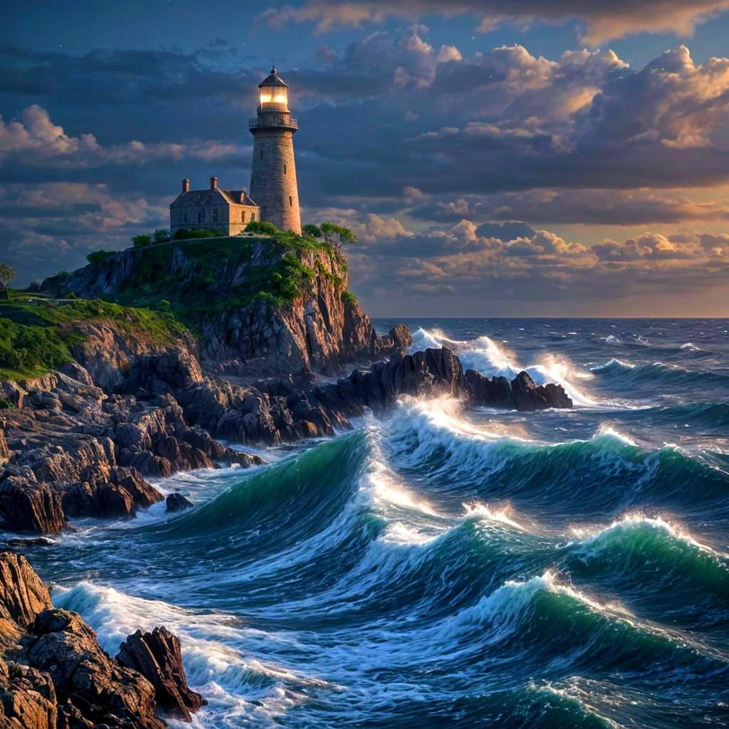 Coastal Lighthouse Under Galaxy Moonlit Sky