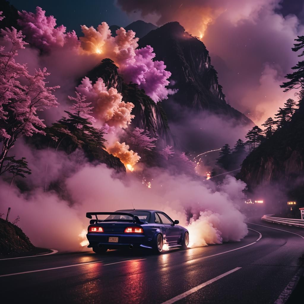 JDM Car Drifting on Touge Road at Night