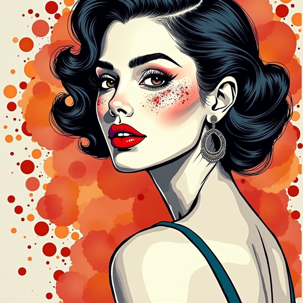 Pop Art Beauty with Lichtenstein Dots and Watercolors