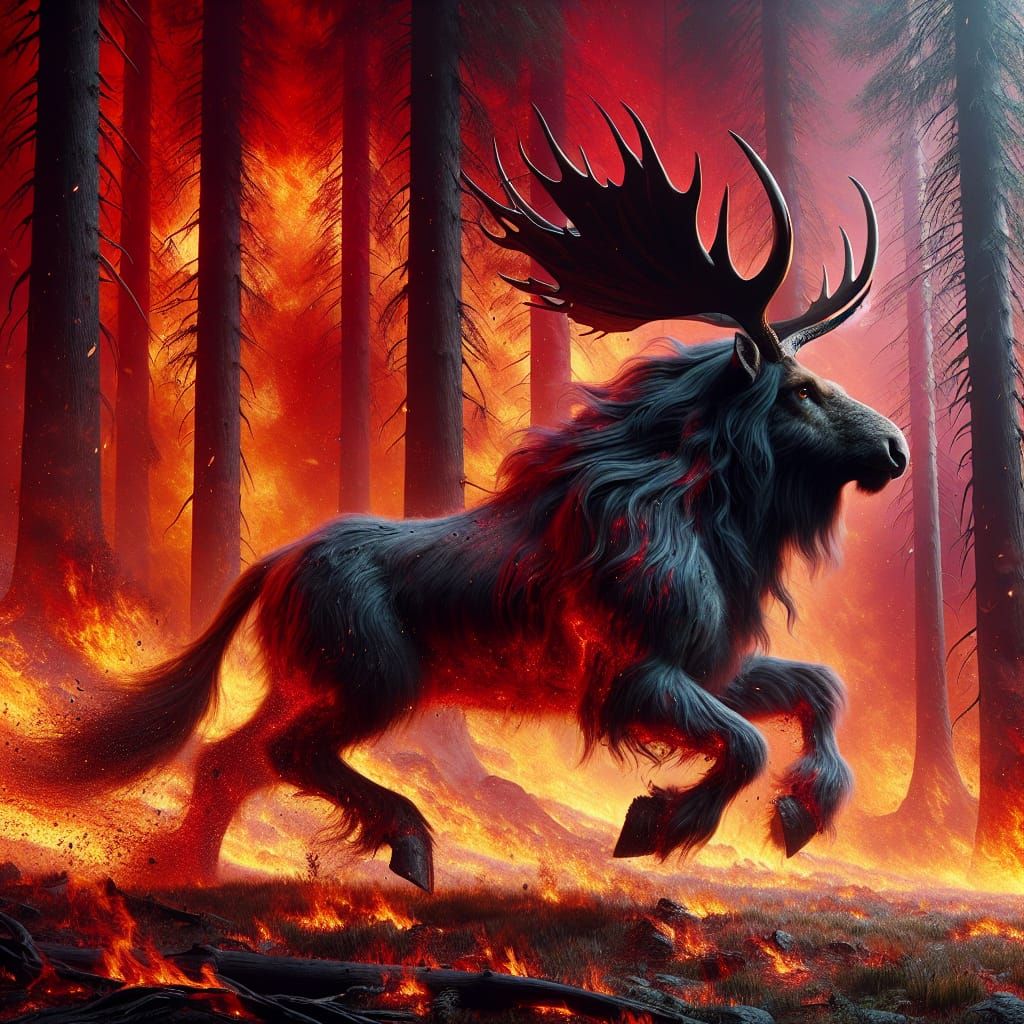 Fiery Forest: Hybrid Creature in Motion