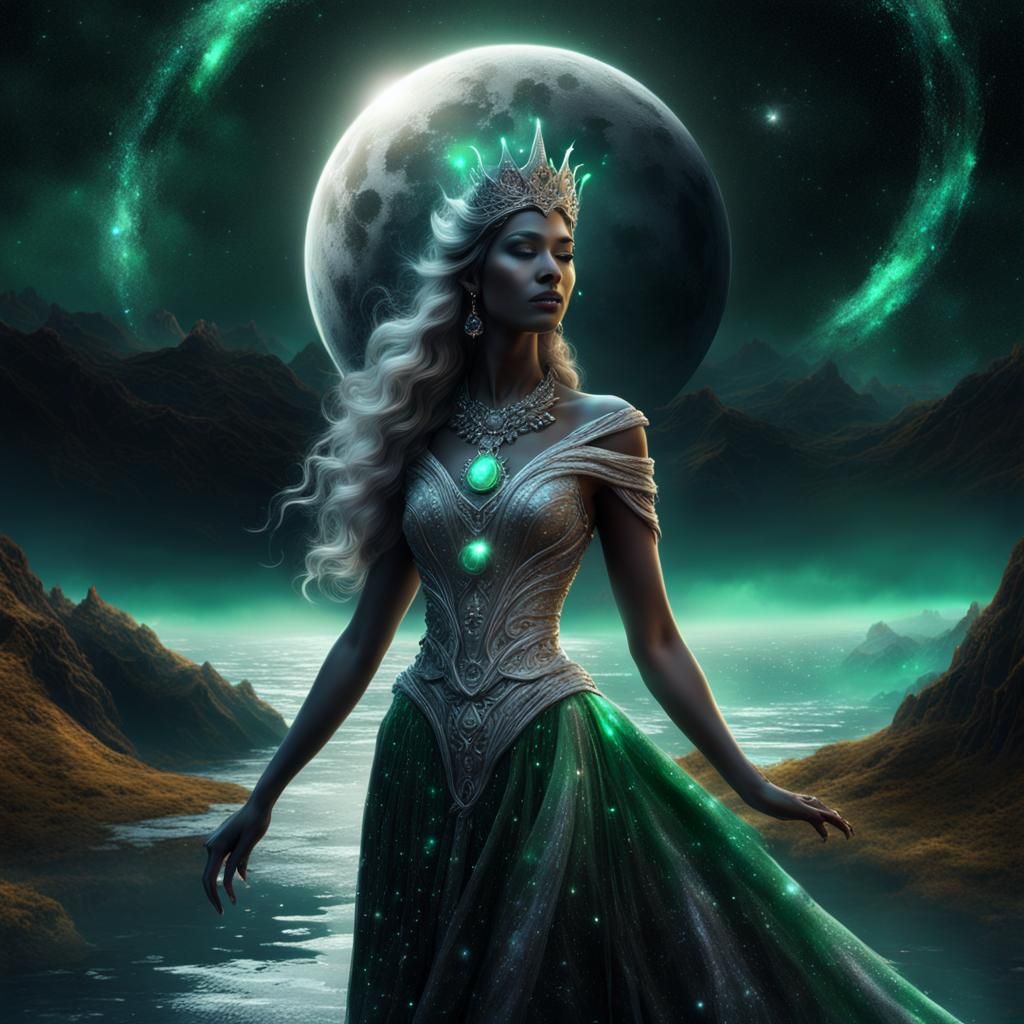 Floating Moon Goddess in Starry Universe