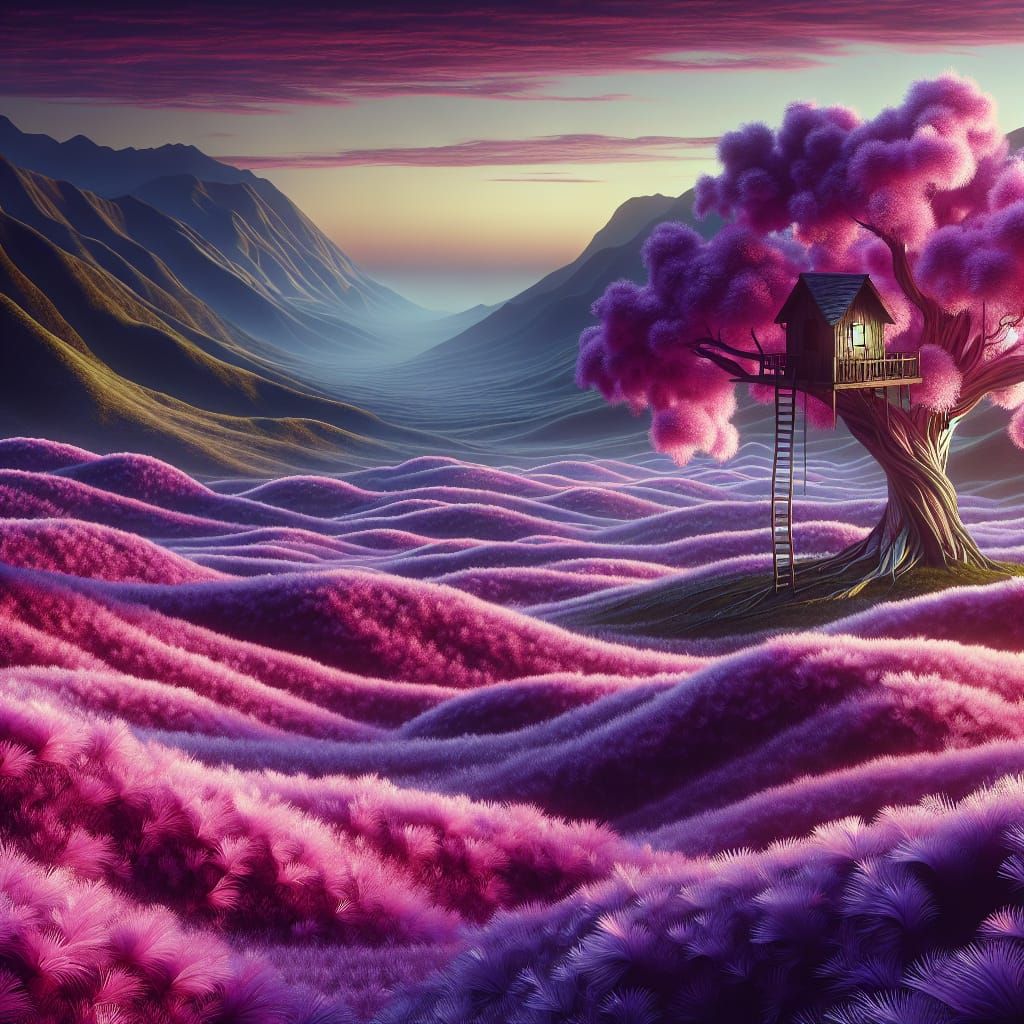 Lilac Treehouse in a Purple Fantasy Meadow
