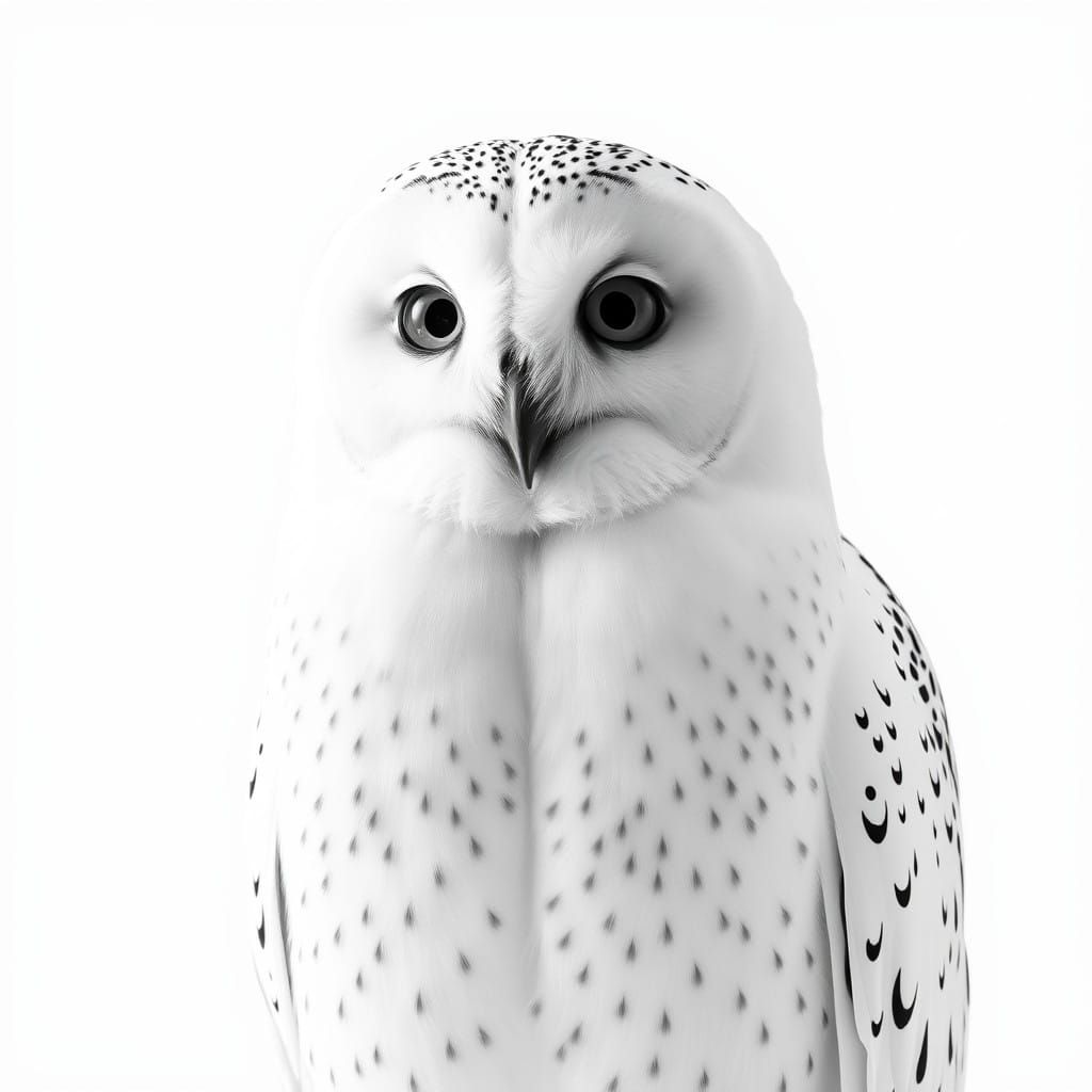 Majestic All-White Owl in Hyper Realistic Black and White