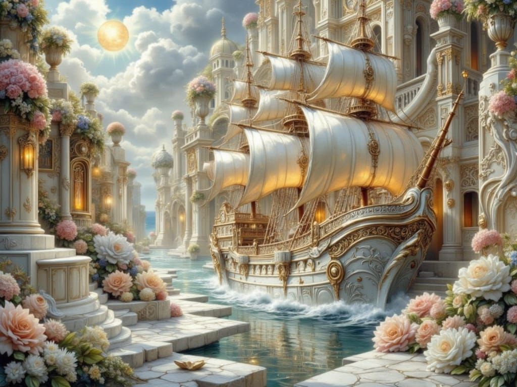 Surreal Art Deco Ship with Porcelain Surface