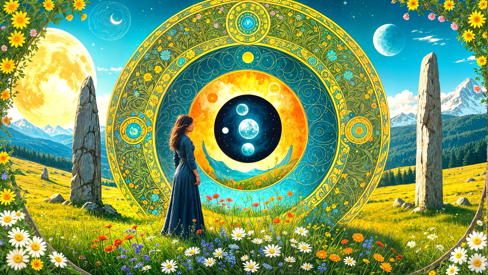 Vernal Equinox Standing Stones Mandala Ying Yang Ultra-Wide ...