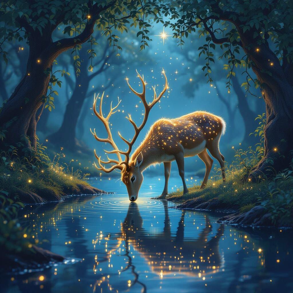 Luminous Constellation Deer in Mystical Forest