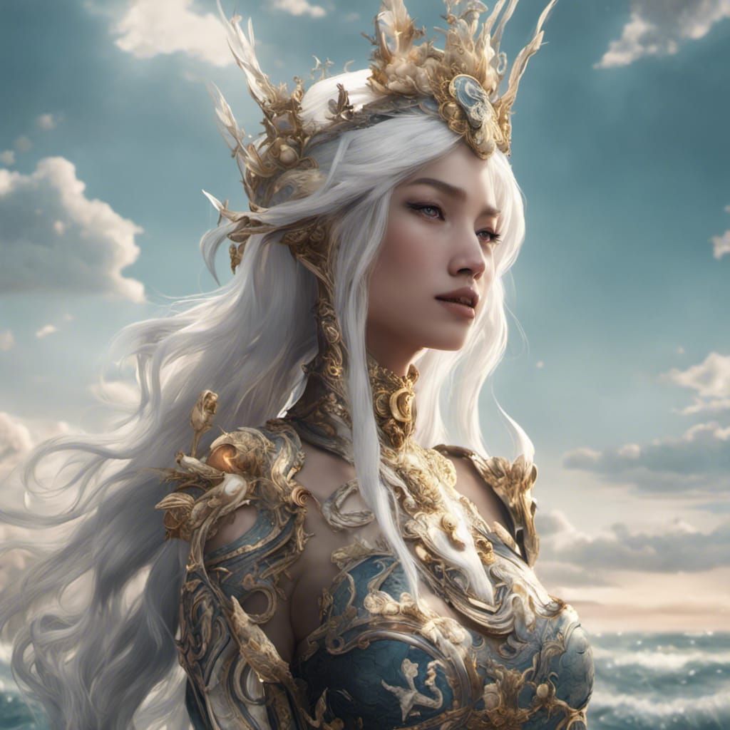Asian Girl with Seashell Crown: Fantasy Art
