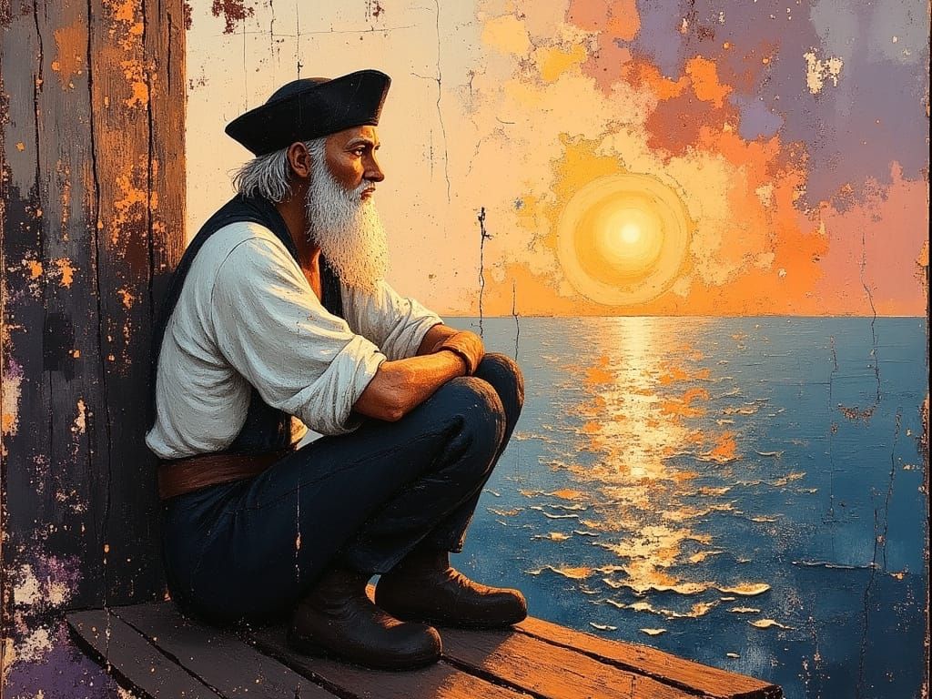 Old Sailor at Sunset in Impressionist Oil Style