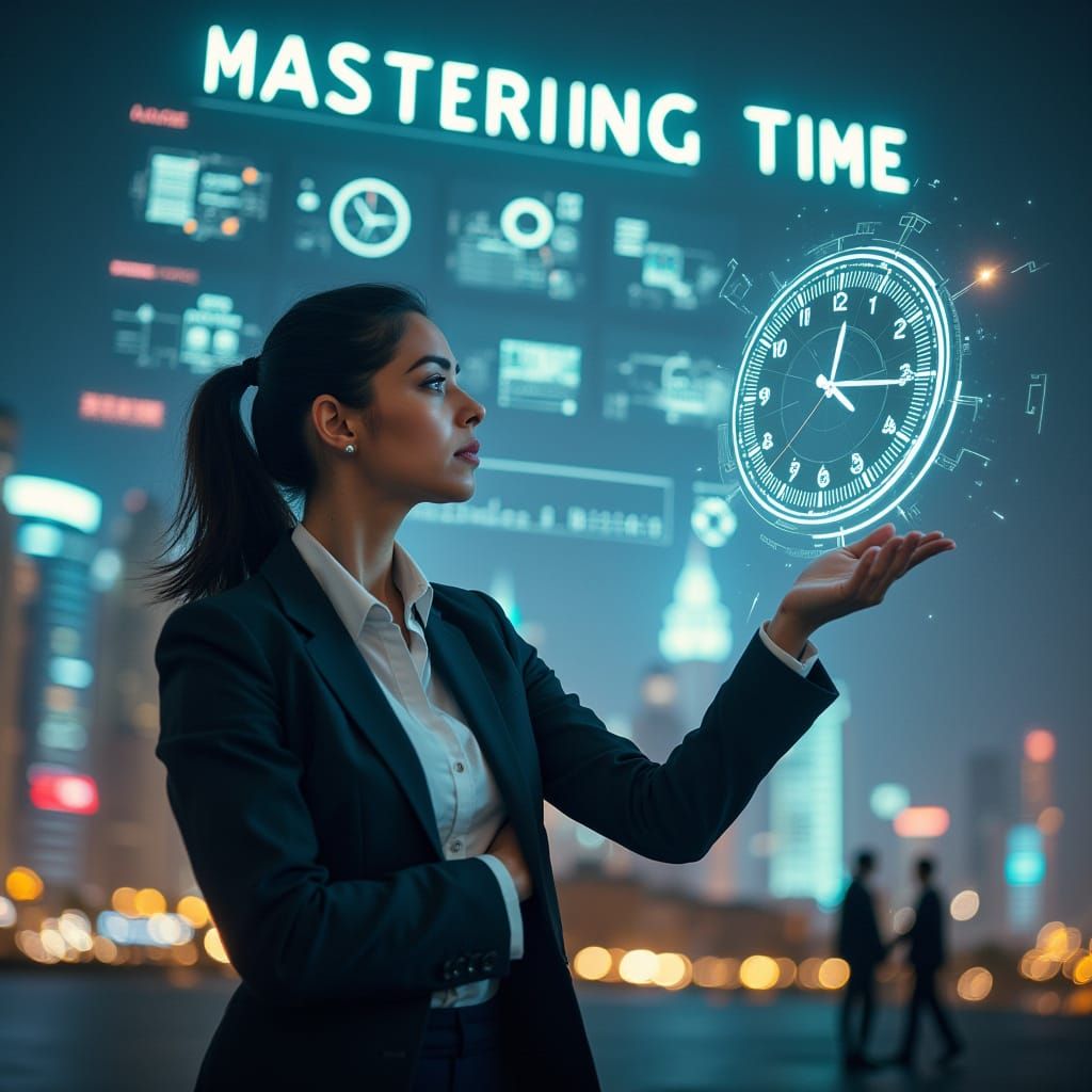 Mastering Time: Futuristic Cityscape with Digital Clock and ...