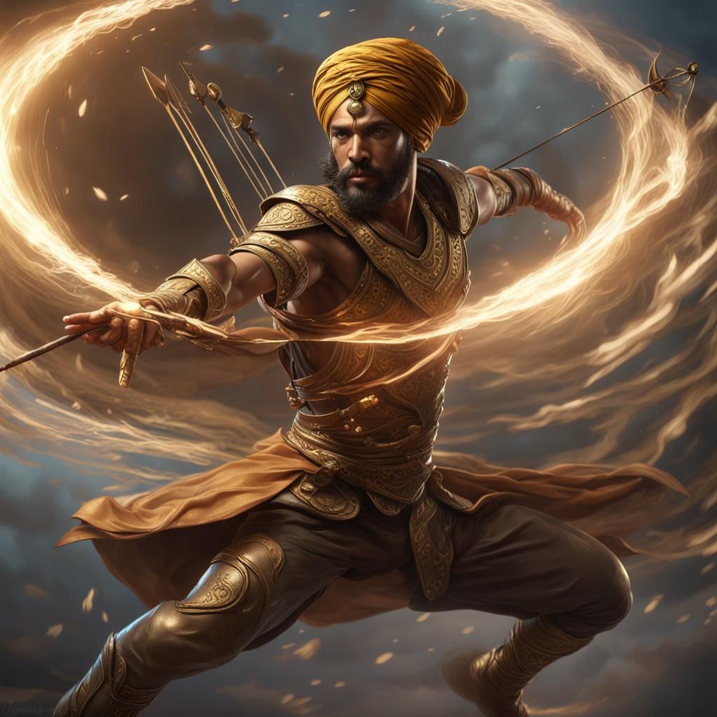 Genie Archer in Wind Vortex: Dark Fantasy Art