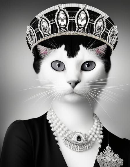 Art Deco Queen with Cat Portrait