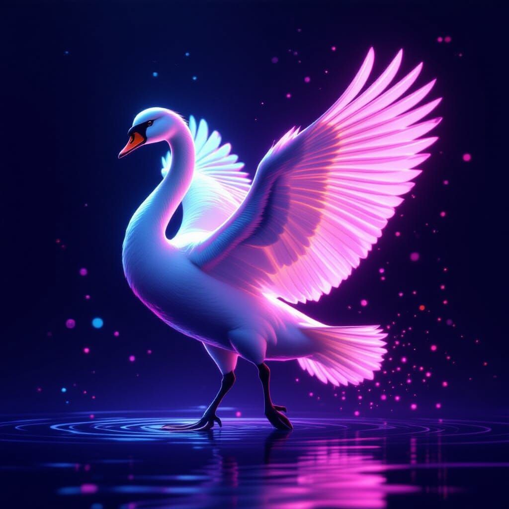 Iridescent Swan Dancing in Futuristic Neon Light